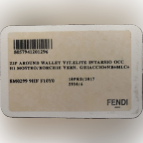 FENDI Vitello Elite Monster Eyes Zip Around Long Wallet Gray/Pink COA - Picture 2 of 8